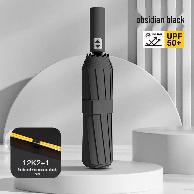 Automatic Buckle Women’s Umbrella: Windproof, Reinforced, Sun & Rain UV Protection