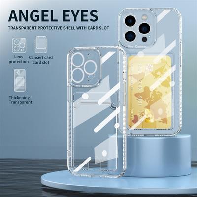 For iPhone 16 15 14 13 12 11 Pro Max Plus Mini Luxury Crystal Clear TPU Card Slot Pocket Holder Case Transparent Shockproof Cover