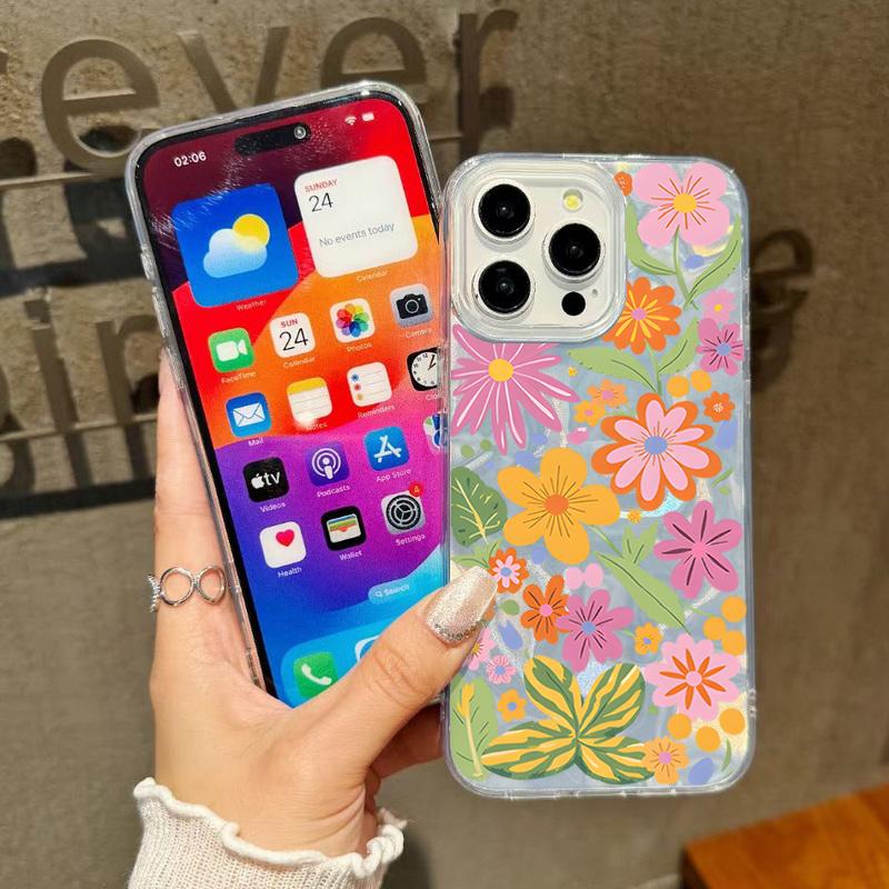 Vintage Colorful Flower Pattern Phone Case For iPhone 17 Air 16e 16 15 14 Pro Max 13 17 Pro Max Shockproof TPU Hybrid Hard PC Phone Cover