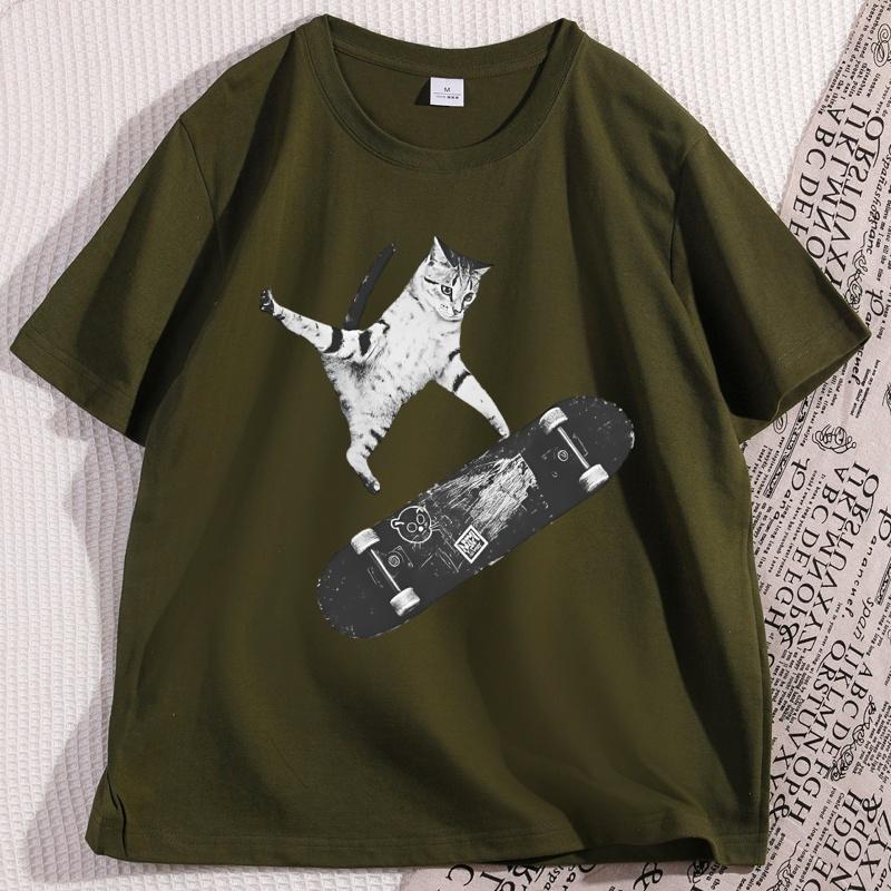 Vintage Cat Graphic Tee for Skater Graphic T Shirts Cute Funny Kitten Cat Tshirt Soft Casual Unisex Streetwear Male Clothing