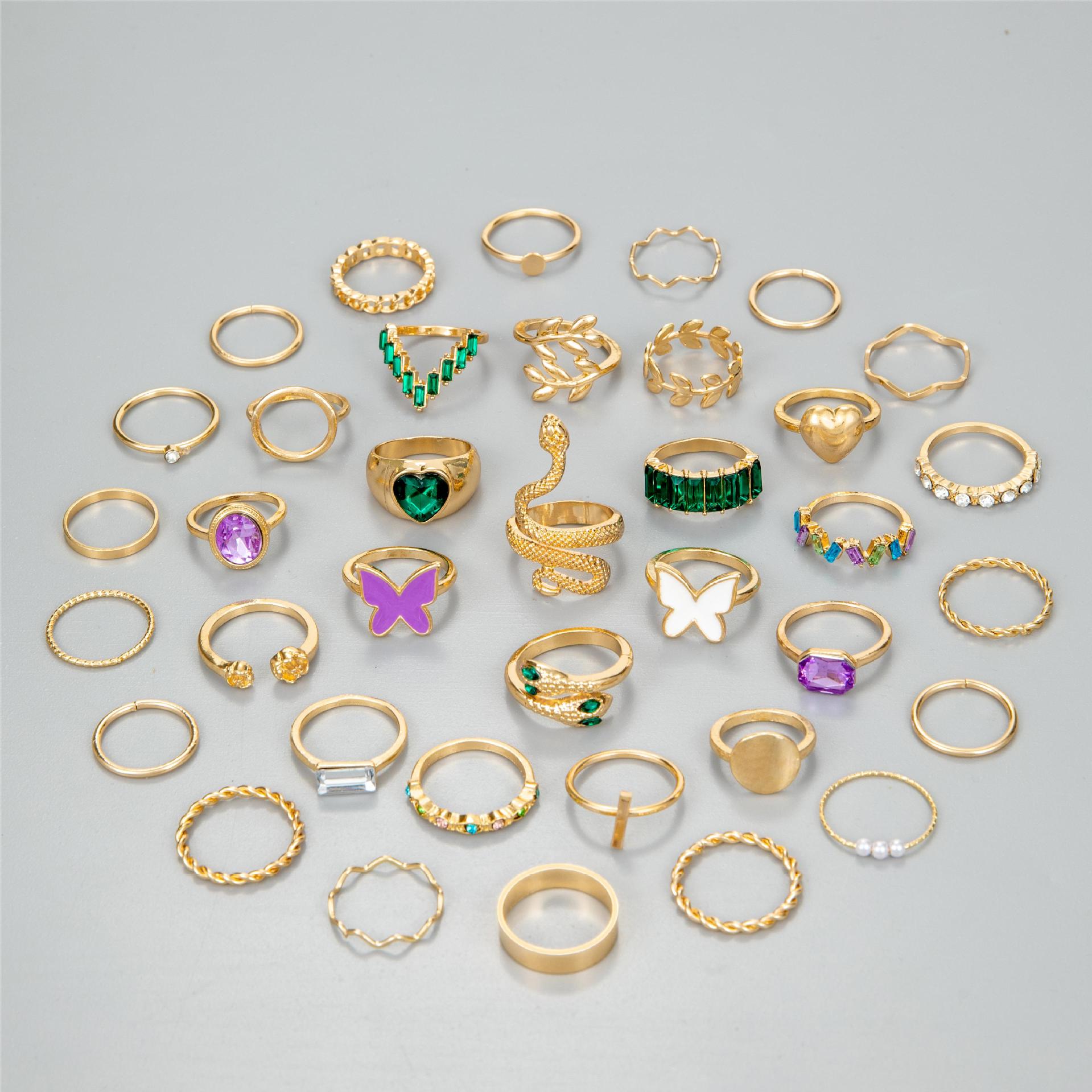 

Модное кольцо-капля с бабочкой и искусственным жемчугом, оригинальное кольцо в виде змеи с любовными бриллиантами, набор из 37 штук для женщин