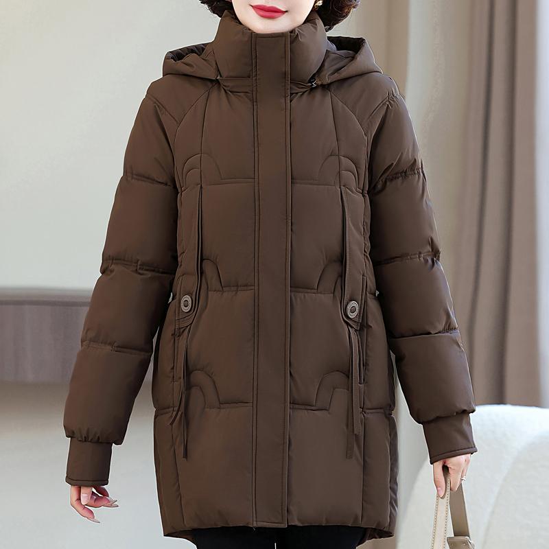 

Женские длинные парки больших размеров, зимние теплые куртки с капюшоном, элегантная свободная толстая верхняя одежда, пальто для женщины среднего возраста 5XL коричневый