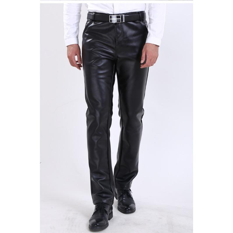 Men Slim Fit Korean Style Pu Leather Motorcycle Casual Long Pants