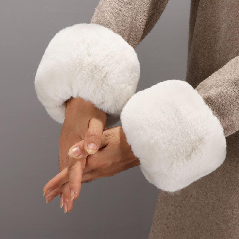 

Женское зимнее теплое модное пальто платье рукава аксессуары искусственный кролик рекс плюшевые манжеты съемные белый