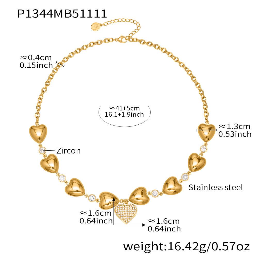 5A Zirconia Heart Necklace: 18K Gold PVD Plated Stainless Steel Clavicle Chain