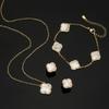 Schmuckset Natürliche Weiße Muschel Kleeblatt Ohrringe Halskette Armband Voll Damen High Fashion