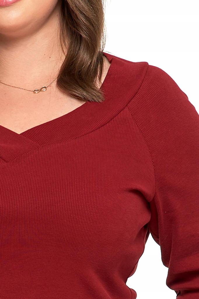 Women's Ribbed V-Neck Blouse Stylish Elegant Cotton MORAJ L red
