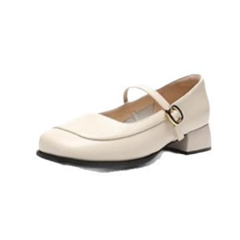 Spring new temperament leather shoes one word retro Mary Jane shoes women's shallow skirt square head single shoes