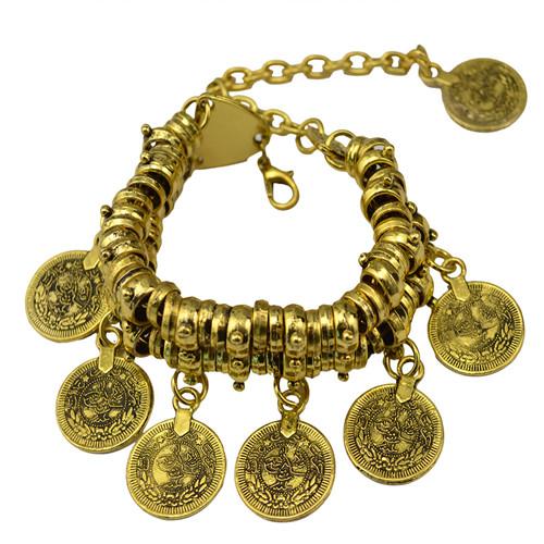 Modischer Herren Armreif Böhmisch Vintage Türkisch Silberbeschichtet Antalya Armband Zigeuner Strand Chic Festival Silbermünzarmband