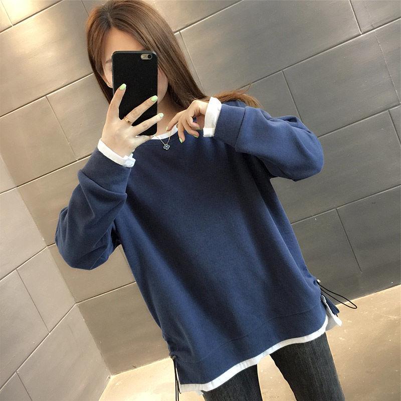 

Женский флисовый свитшот большого размера, имитирующий двойку - Модный топ свободного кроя на осень/зиму 2024 M for 55-65 kg