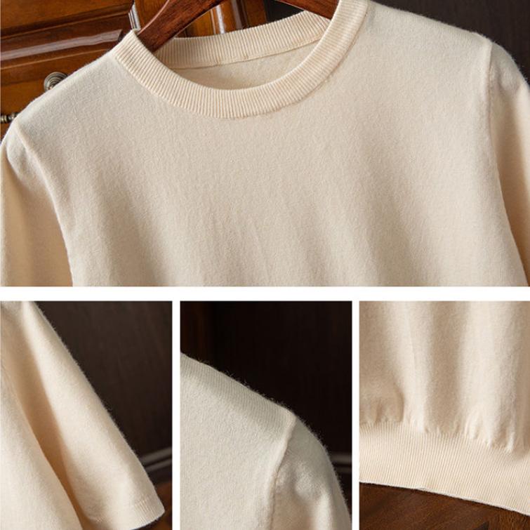 Tričko s krátkým rukávem a kulatým výstřihem, tenké letní, spodní tričko, volný pletený svetr, top, nadměrná velikost