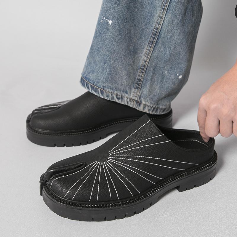 Big Size Mules Man Slip On Flats Platform Half Shoes for Men Open-back Flat Sneakers Backless Casual Shoes Leather Slide Sandals