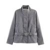 Womens Oversized Wool Blend Zip-Up Stand Collar Jacket With Waist Belt 2026 Streetwear Loose Fit Mid-Length Coat