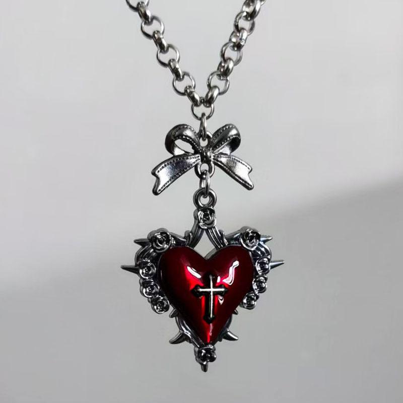 Vintage Gothic Heart Pendant Necklace for Women  Heart Cross Necklace Dark Punk Style Jewelry