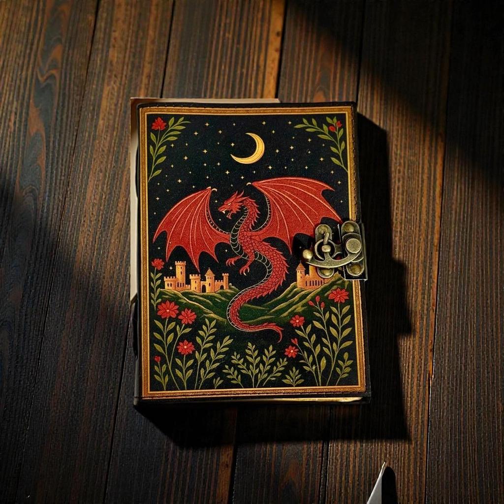 Handmade Leather Dragon Journal – 5×7 Inch – 200 Deckle-Edge Pages – Vintage Fantasy Diary