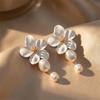 New Trend Exquisite White Flower Earrings For Women Bohemian Imitation Pearl Floral Earrings Female Beach Party Vacation Jewelry