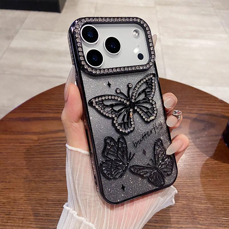 For IPhone 16 17 Air 12 13 14 15 Pro Max Shockproof Protection Cases Back Cover Luxury Glitter Diamond Butterfly Phone Case