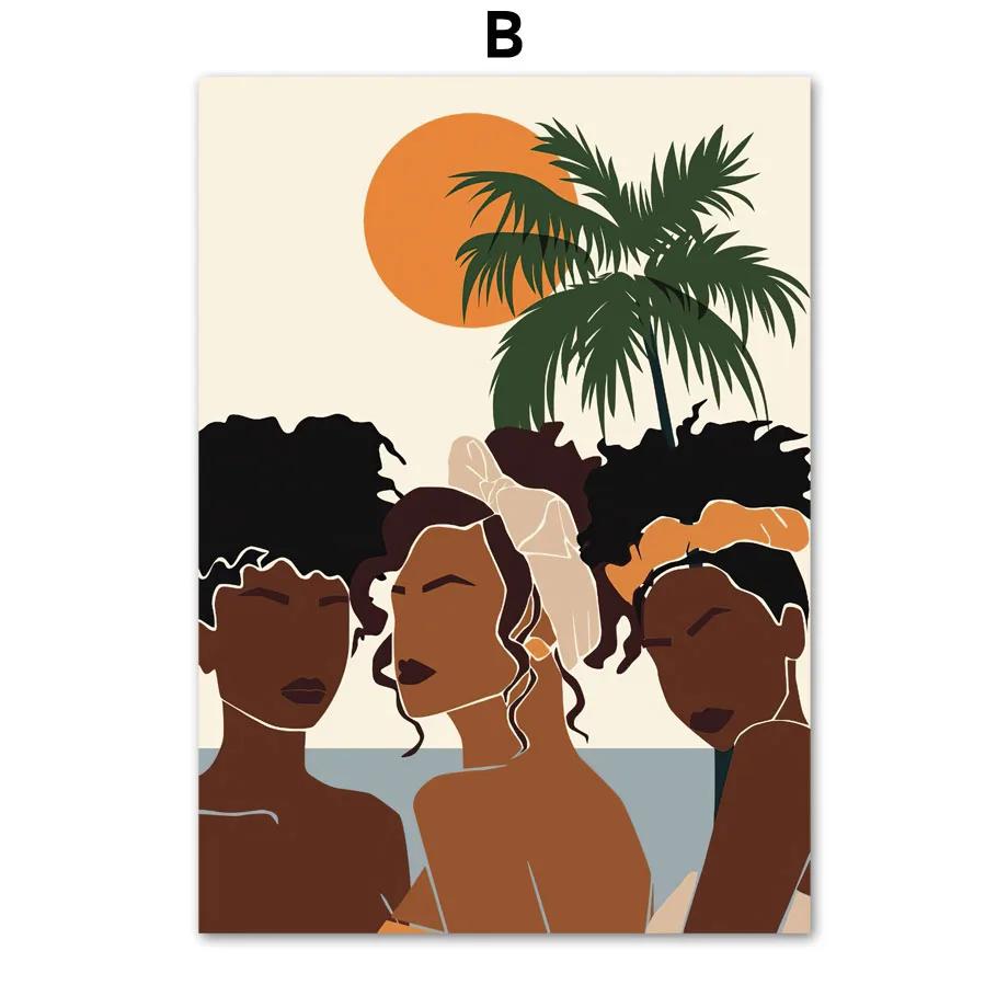 Abstract Black Girl Beach Palm Vacation Wall Art Canvas Painting Nordic Posters And Prints Wall Pictures For Living Room Decor
