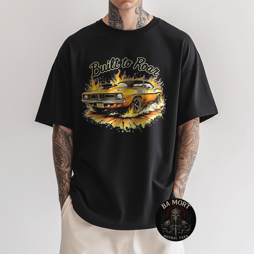 Built To Roar  Flaming Mopar 1970 Muscle Car Illustration TShirt Unisex T-Shirt XXL