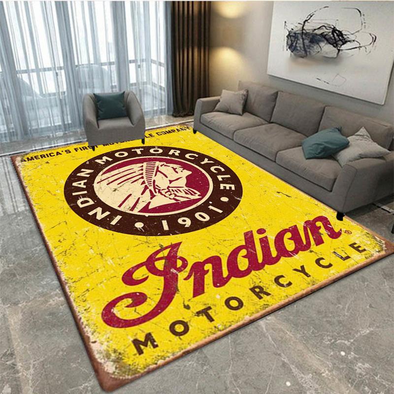 Retro plyšový koberec Indian Motorcycles, okna v ložnici, domácí dekorační koberec u postele, dárek pro muže na motocykly pro těžký provoz