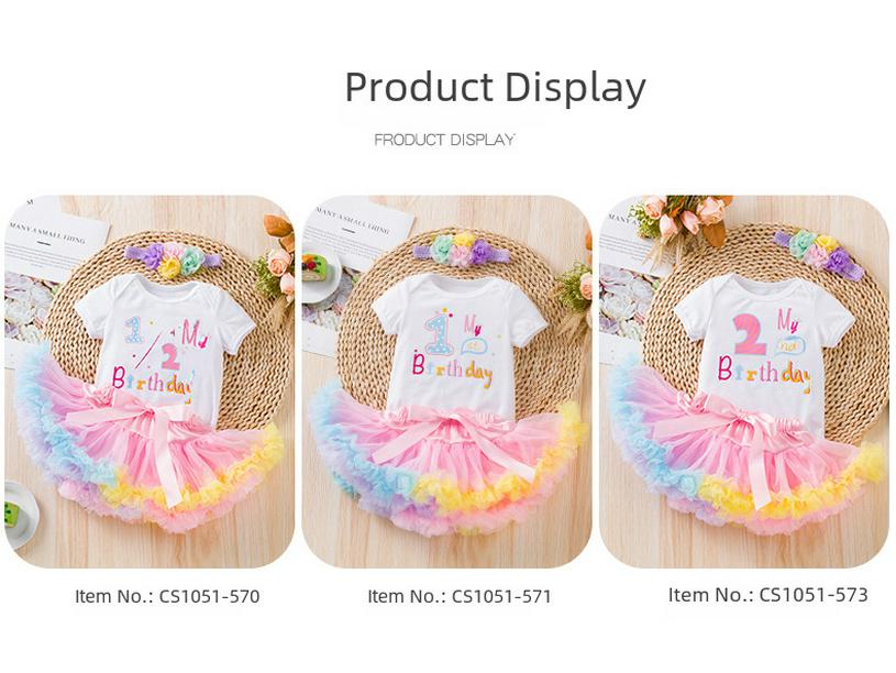 New Style Baby Girl Birthday Outfit: 3-Piece Set with Romper, Short-Sleeved Onesie, and Princess Dress.