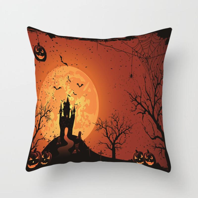 Halloween Theme Horror Pumpkin Bat Print Pattern Cushion Cover Home Living Room Sofa Decoration Square Throw Pillow Cover