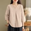ZANZEA Women Casual V-Neck 3/4 Sleeve Loose Stripe Blouse