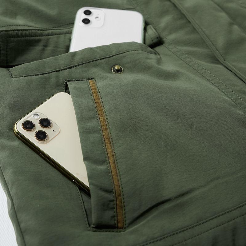 Středně dlouhý zimní sametový bavlněný kabát s kapucí s vycpanou bavlnou