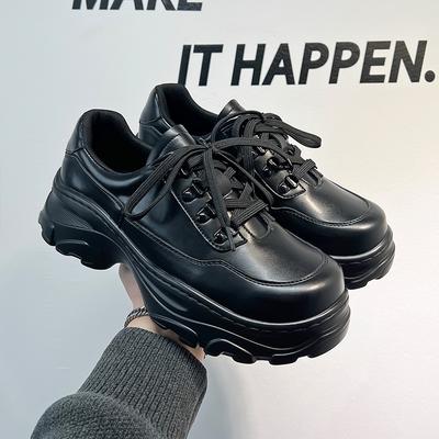 British Style Mens Casual Platform Shoes Lace-up Genuine Leather Oxfords Shoe Black Trendy Sneakers Youth Street Footwear Zapato