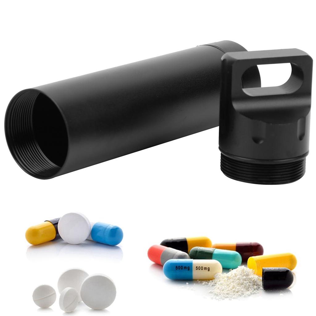 Aluminum Alloy Waterproof Drug Case Outdoor Survival Storage Container Dry Bottle LBlack