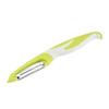 Fruit and vegetable peeler with serrated stainless steel blades, ergonomic handle, and potato sprout remover. Light Green.