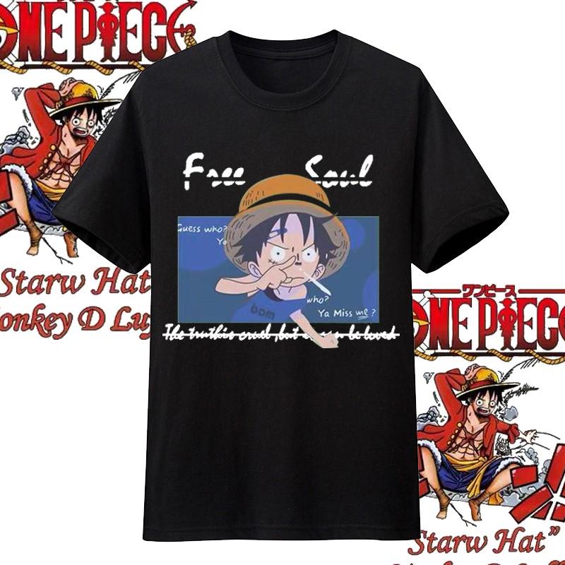 One Piece Anime Straw Hat Member Printing Oversized Cotton Tshirt Men and Women Comfortable Y2K Childrens Clothing Summer Tees