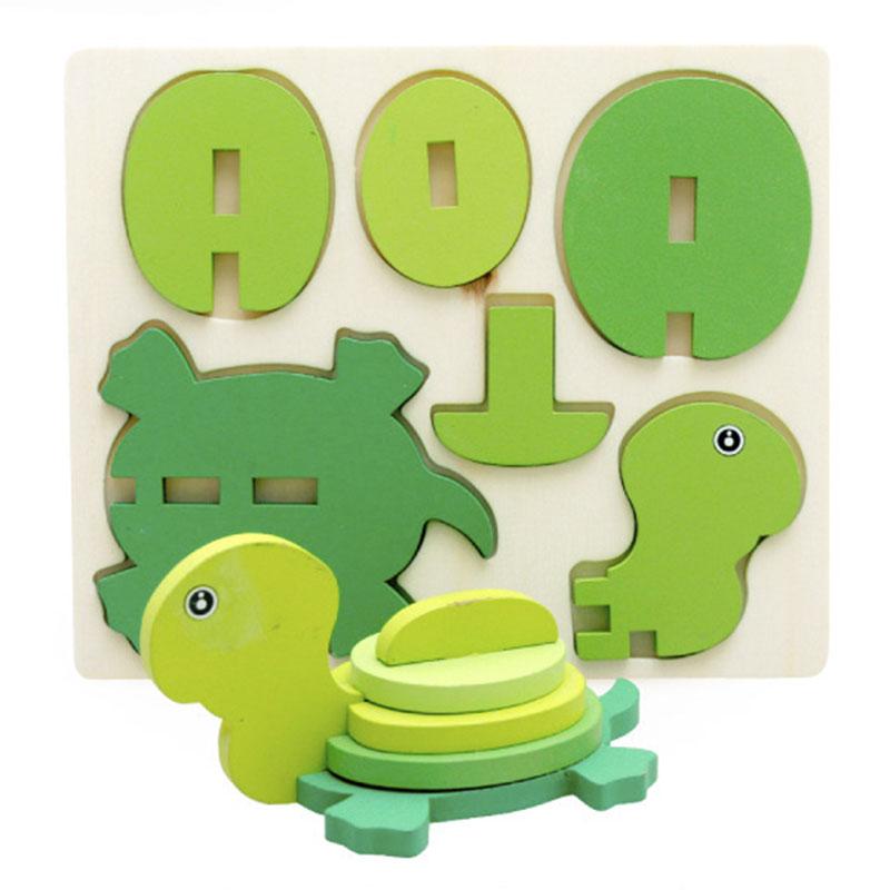 1PCS Children's Wooden 3D Puzzle Cartoon Animal Turtle Lion Puzzle DIY Handmade Animal Model Educational Toys For kids Gifts