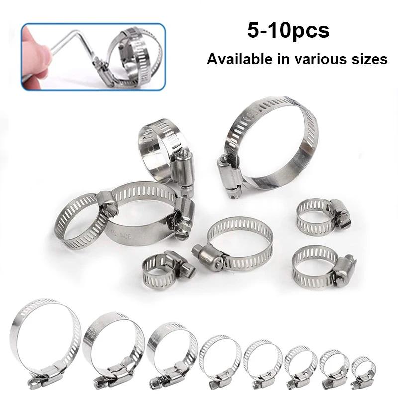 5-10pcs Stainless Steel Hose Clamp Adjustable 8-152mm Worm Gear Hose Clamp, Metal Pipe Clamp for Pipe