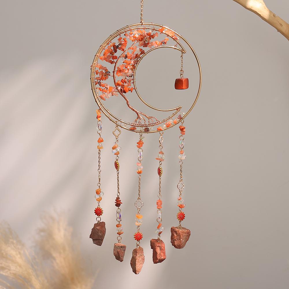 High-End Colorful Crystal Stone Dream Catcher Wind Chime Sun Catcher Decoration for Room Balcony Hanging Ornament Home Decor