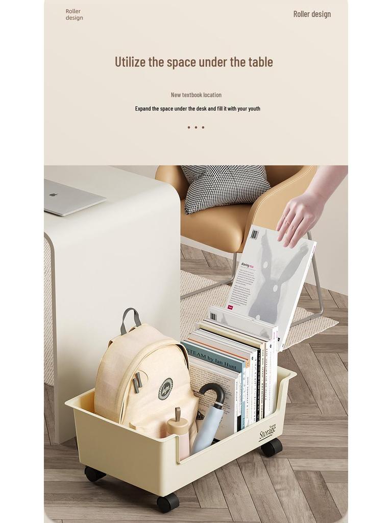 Rolling Under-Table Book Storage Box: Movable Schoolbag and Book Organizer for Dorms