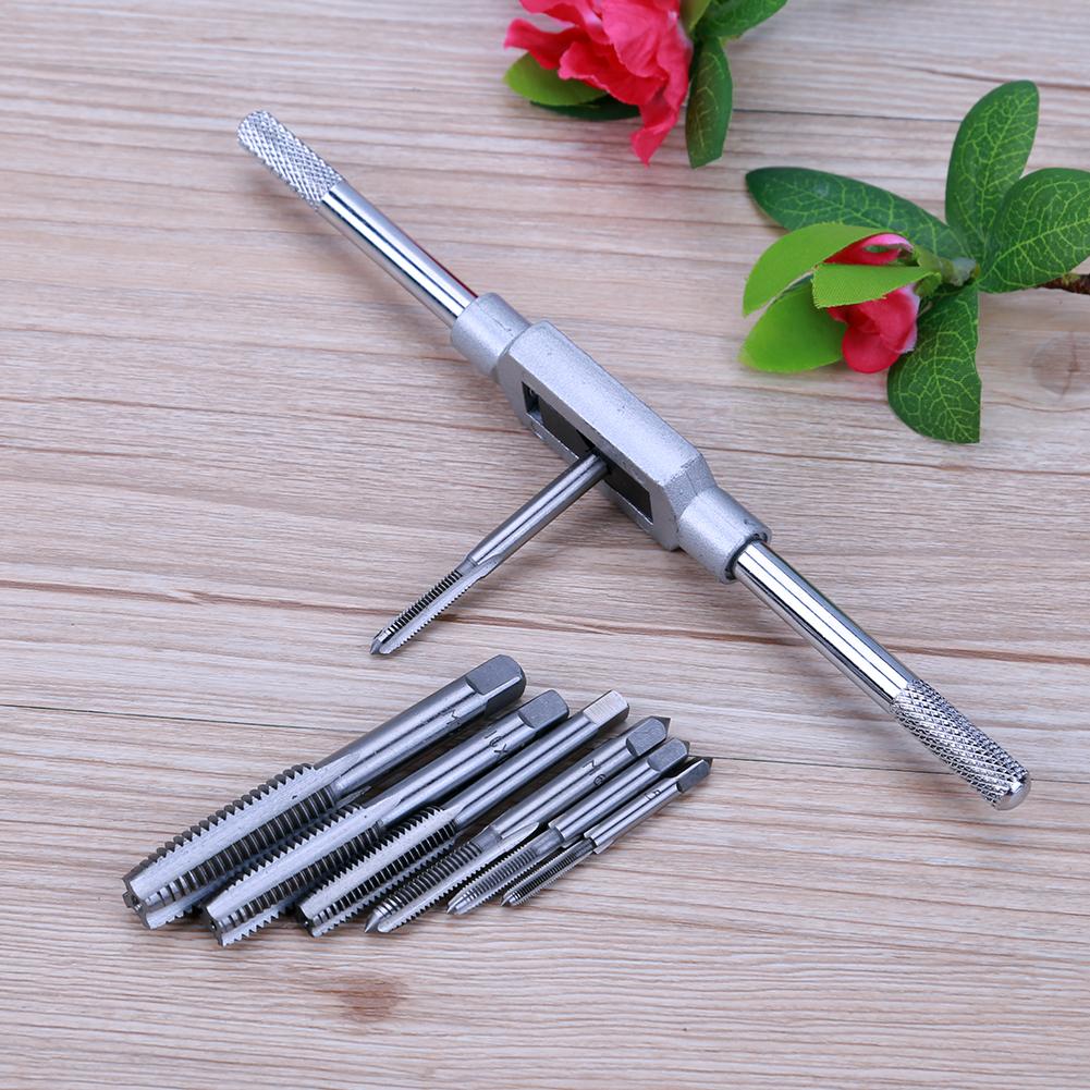 8pc Hand Screw Thread Metric Plug Tap Set M3 M4 M5 M6 M8 M10 Metal Screw Taps Thread Metric Machine Wrench Holder Hand Hinge Set