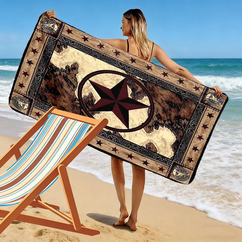Western Texas Star Print Beach Towel, Large Soft Quick Dry Towel for Beach Camping Swimming