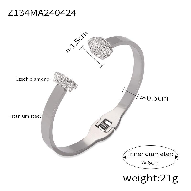 European & American Light Luxury Titanium Steel Gold-Plated Open Design Bracelets with Rhinestone Inlay for Women