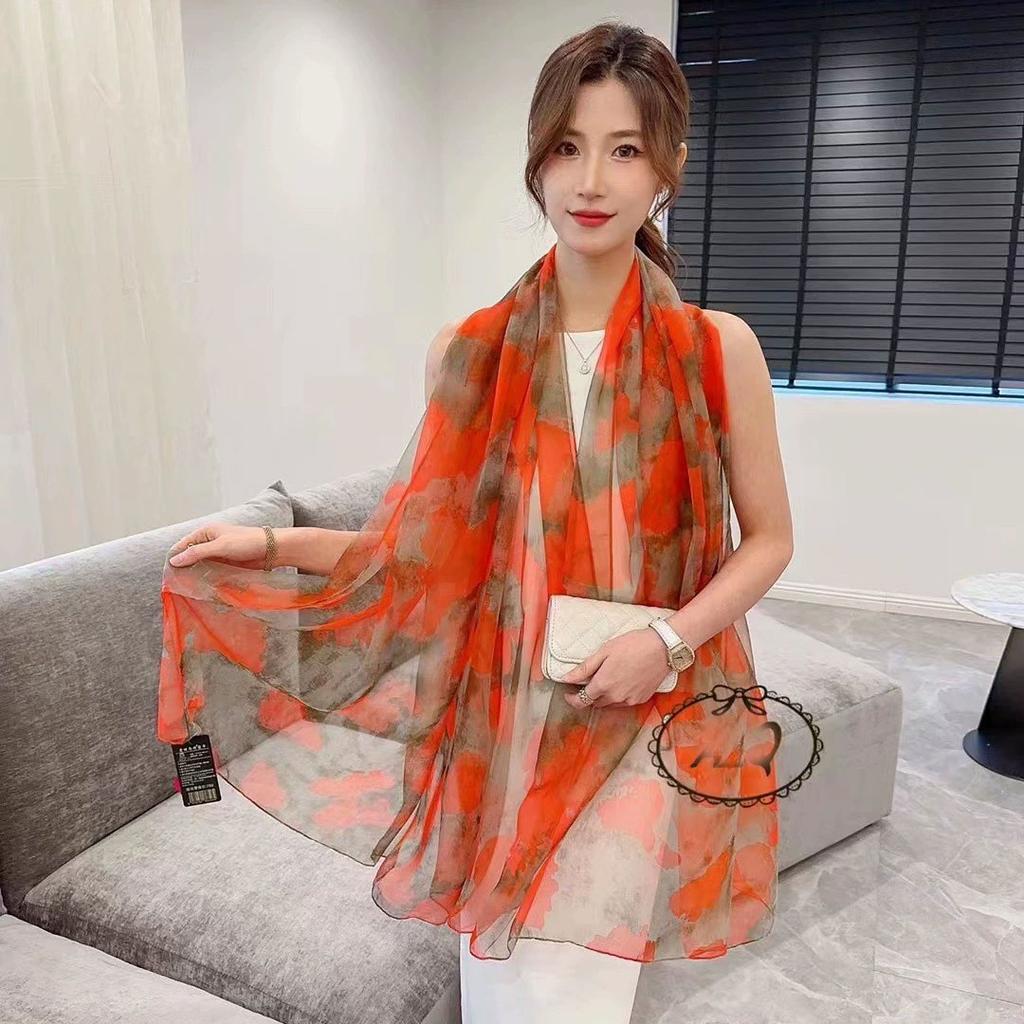Silk Scarf Folral Women Summer Hijab Luxury Print Sunscreen Shawl Wraps Bandana Ladies Head Scarves Large Foulard Echarpe