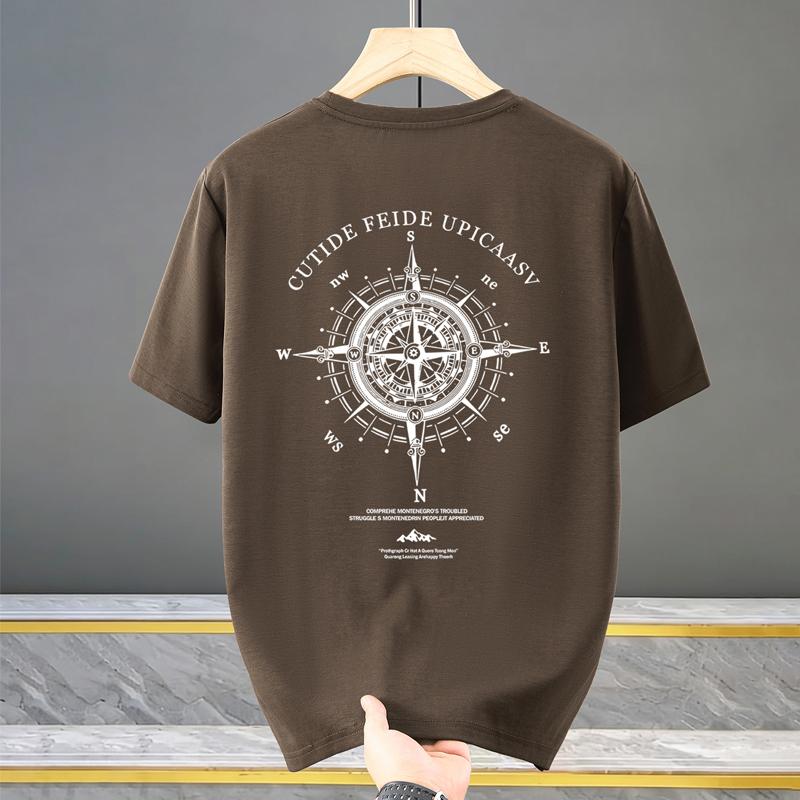 Men's Plus Size Compass Print T-Shirt – Back Graphic Crew Neck Short Sleeve Tee (5XL-13XL)