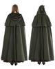 Long Hooded Medieval Vintage Cape for Halloween Witch Cape Size [Kami-Yu-Hyaku] Cosplay, (Green, S)