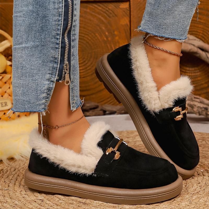 Nya låga en-fots fleecefodrade och förtjockade damskor med fluffiga snökängor