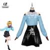 Oshi No Ko Mem-cho Cosplay Costume Women Blue Dress Youtuber Mem-cho Halloween Carnival Suit With Devil Horns
