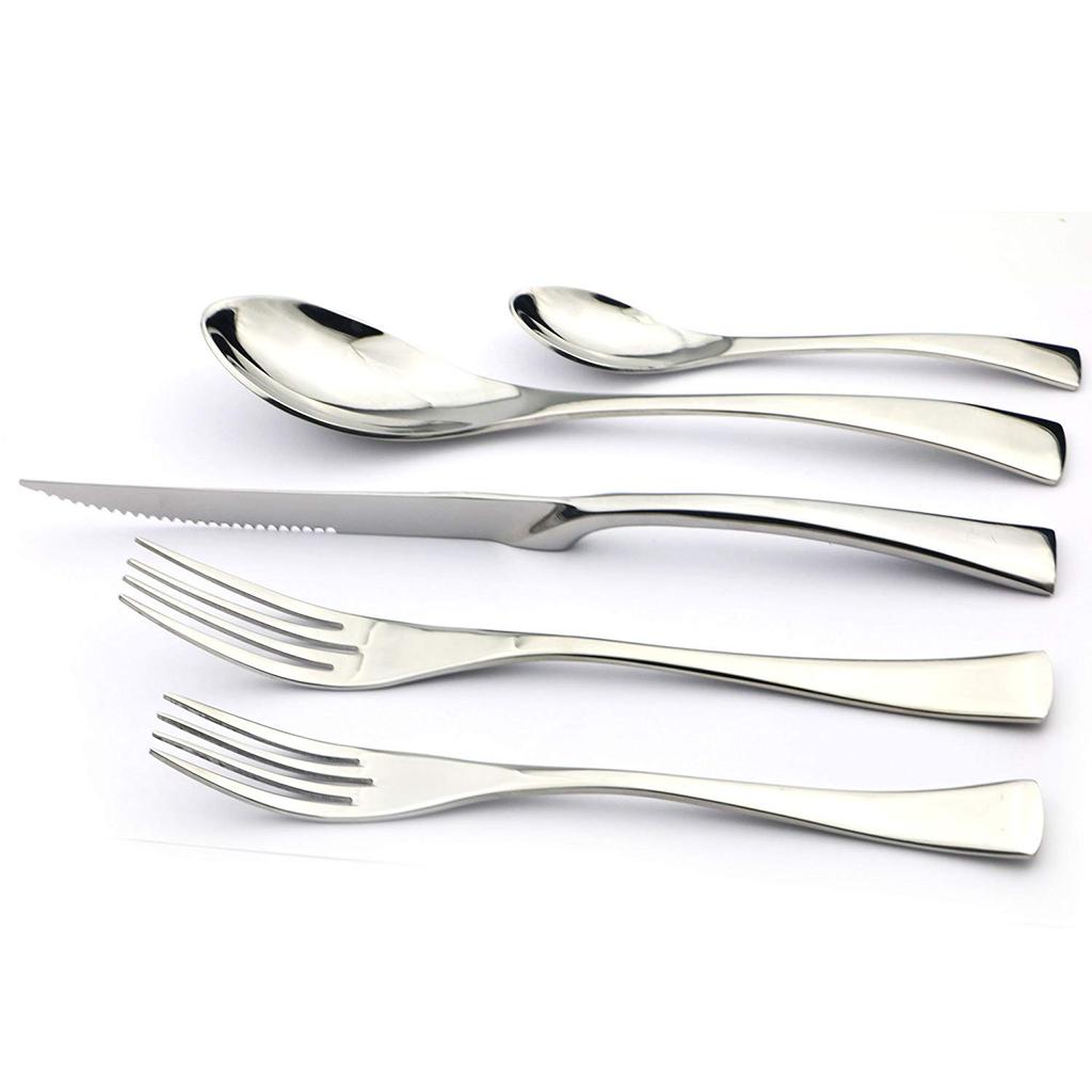 5/20 Stuks Zilveren Bestekset 18/10 Roestvrij Staal Gouden Servies Getand Mes Vork Lepel Bestek Eten Tafelgerei Dropship