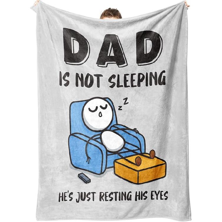Funny Christmas Birthday Gifts for Dad Husband, Dad is Not Sleeping Blanket, Dads Gifts from Daughter Son, Super Soft Throws Blanket for Couch and 60  x 50