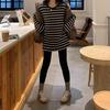 Women's Japanese Style Striped Long Sleeve Base Layer T-Shirt - Slimming, Brushed, Loose Fit for Spring, Autumn, Winter