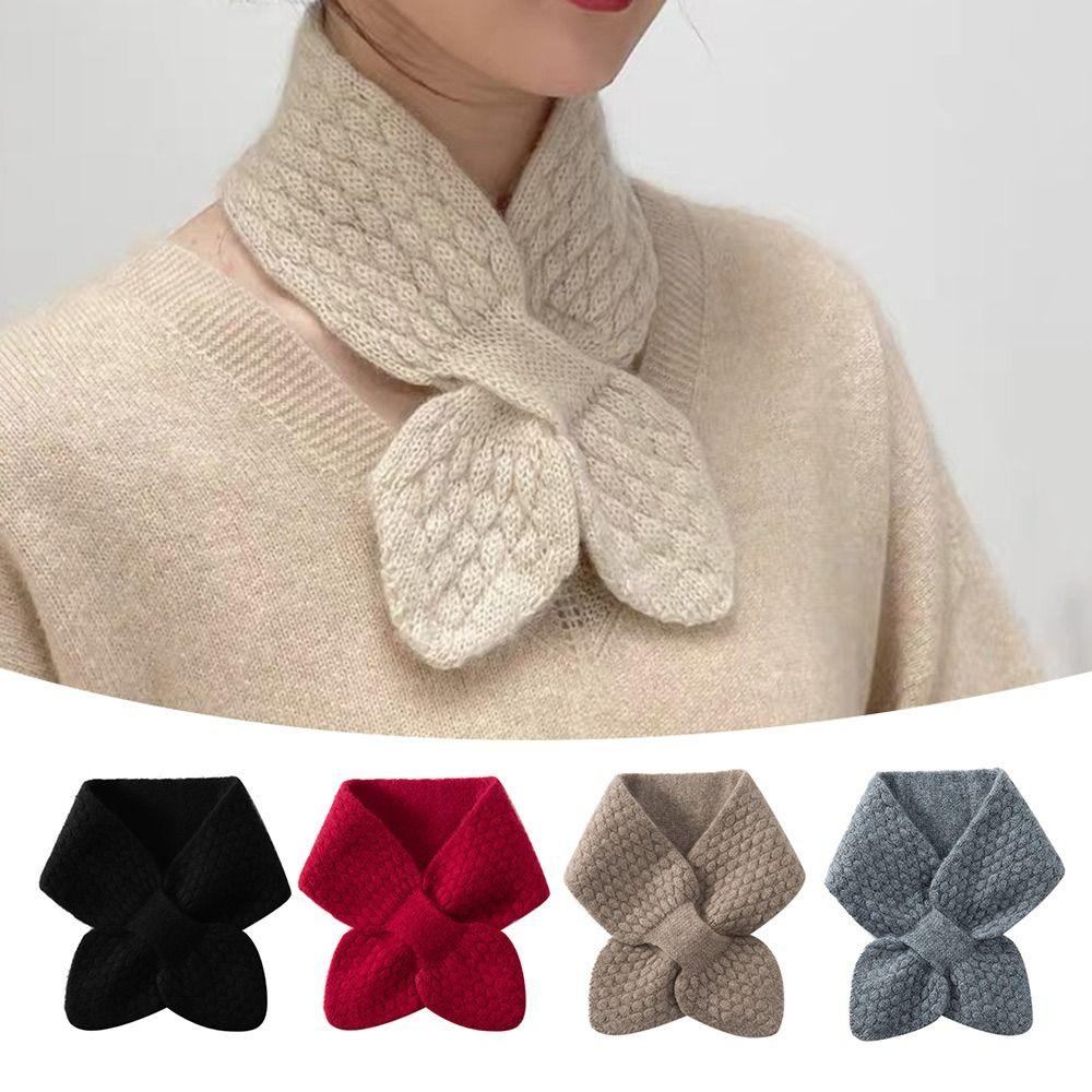 Bib Thermal Neck Warmer Scarf Thickening Autumn Winter Scarves Cross Knitted Scarf  Winter