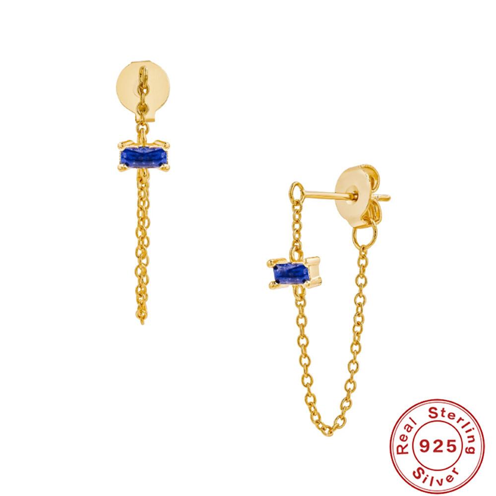 Suivez la tendance S925 Argent Sterling Chaîne simple Chaîne Boucles d'oreilles puces Zircon carré fin Écouteurs fins