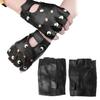 Black Half Finger Motorcycle Mittens Solid Color Faux Leather Gloves for Unisex